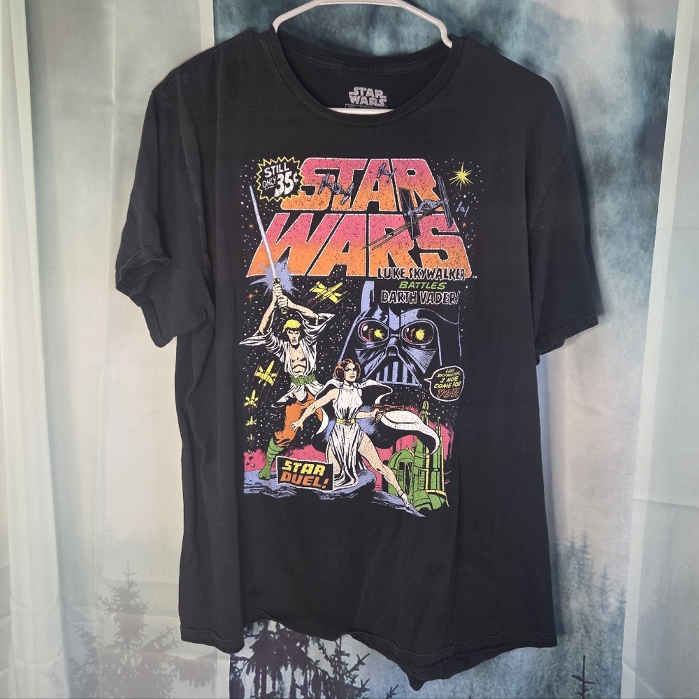 Star Wars Black Graphic Short Sleeve Tee with Retro Comic Print
